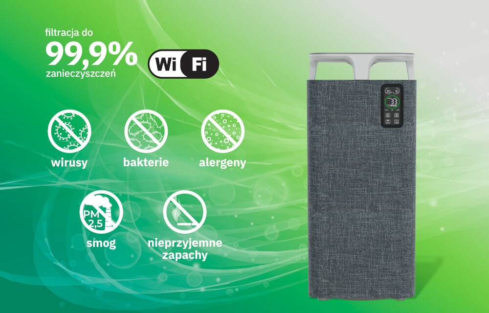 Oczyszczacz powietrza WEBBER AP8800 efektywna ochrona przed smogiem i zanieczyszczeniami filtrowanie 99,9% szkodliwych cząsteczek poprawa jakości powietrza czyste powietrze