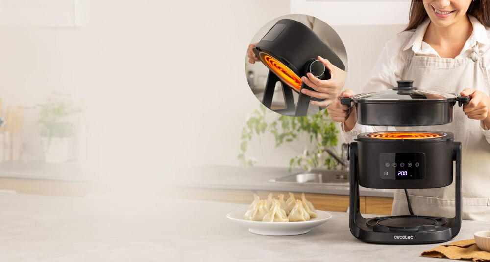 Frytkownica beztłuszczowa CECOTEC Cecofry Flip&Grill 4500 Air Fryer funkcja grillowania ulubione potrawy dla miłośników grillowych specjałów mięso warzywa ryby funkcja grillowania zdrowe przyrządzanie posiłków