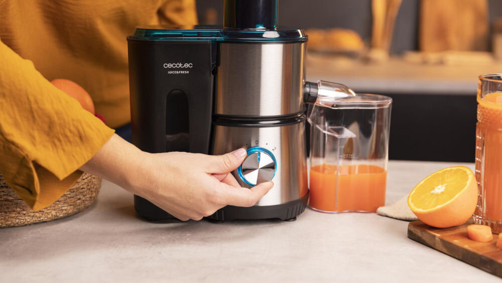 Sokowirówka CECOTEC Juice Fresh 400 Titan dwa tryby pracy pierwszy tryb do miękkich produktów drugi tryb do twardszych produktów wszechstronna rózne produkty o różnej twardości