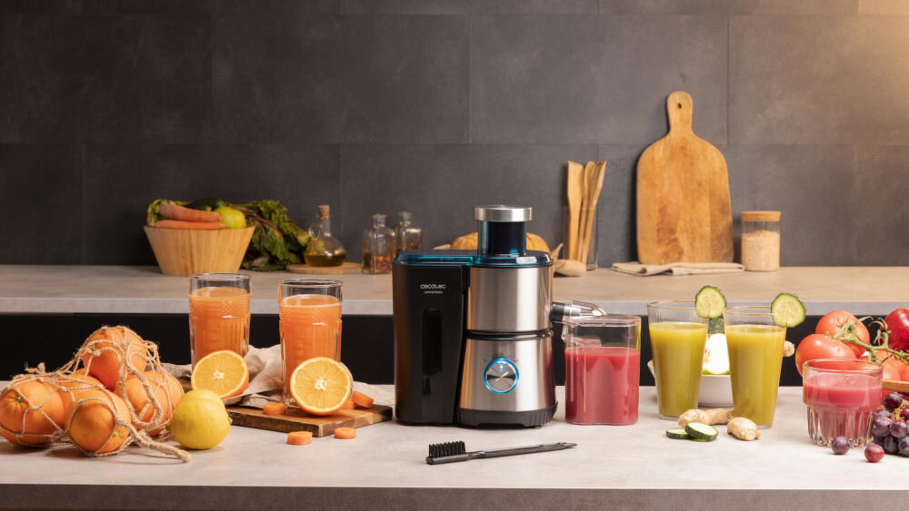 Sokowirówka CECOTEC Juice Fresh 400 Titan stylowy wygląd do różnych stylów wnętrz niewielkie wymiary łatwe przechowywanie nie zajmuje dużo miejsca do małych kuchni funkcjonalność