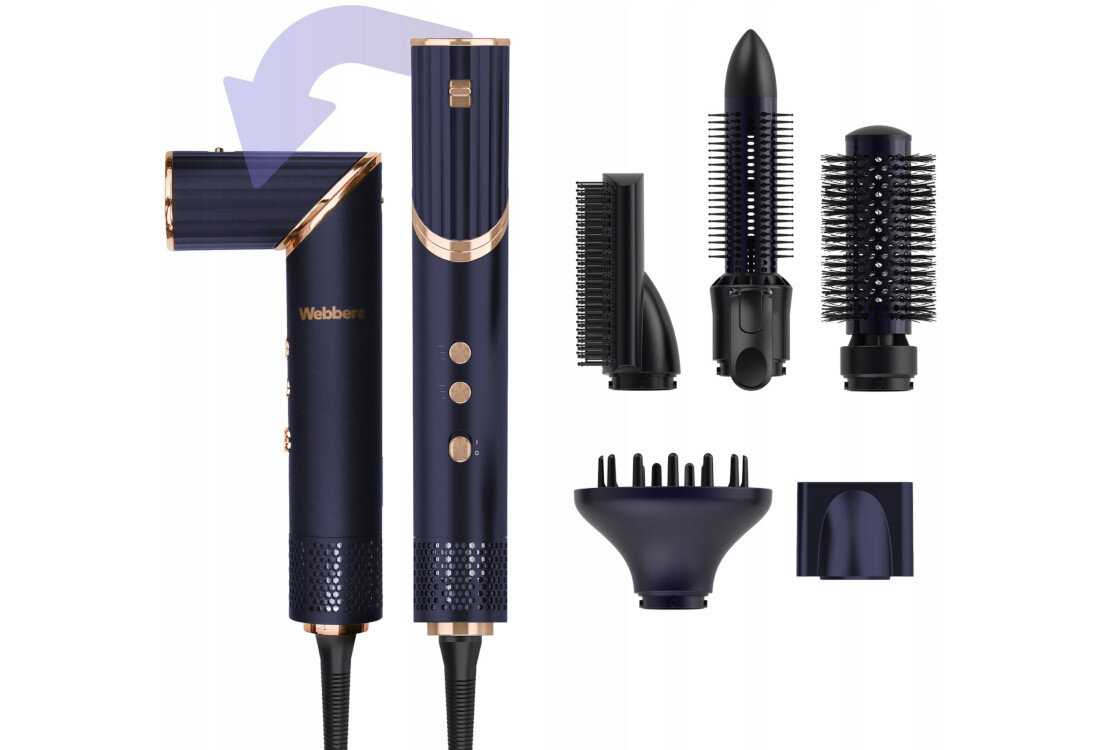 Suszarko-lokówka WEBBER HD-1298 5w1 Celia 45 mm 1000 W Składana konstrukcja ułatwienie wygoda komfort użytkowanie korzystanie przechowywanie magnetyczne końcówki