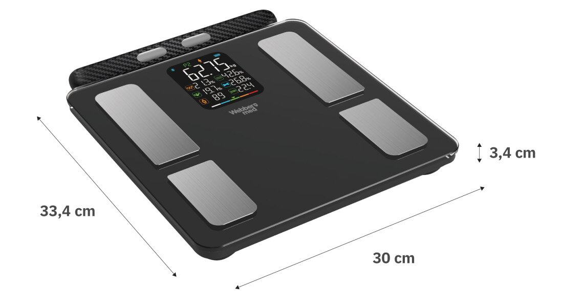 Waga WEBBER IF2825A minimalistyczny wygląd wysoka jakość szkła hartowanego ABS aluminium estetyka trwałość elegancki wygląd komponuje się w kazdej łazience funkcjonalne cechy technologiczne pełna satysfakcja wymiary