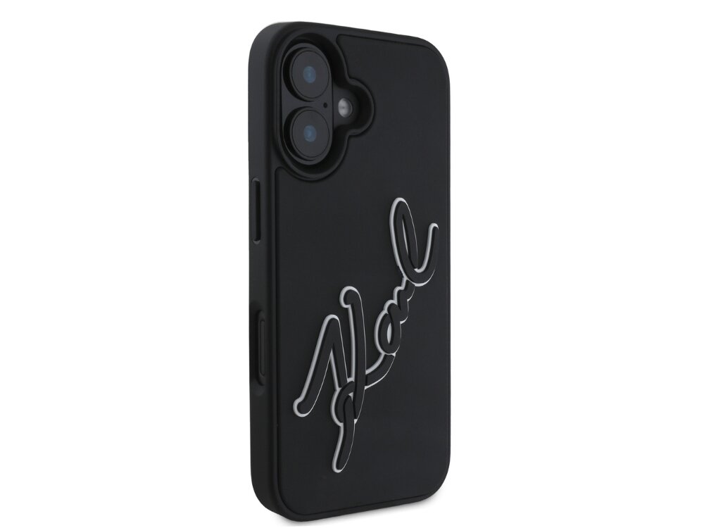 Etui KARL LAGERFELD 3D Rubber Signature do Apple iPhone 16 Czarny design 3D guma luksus