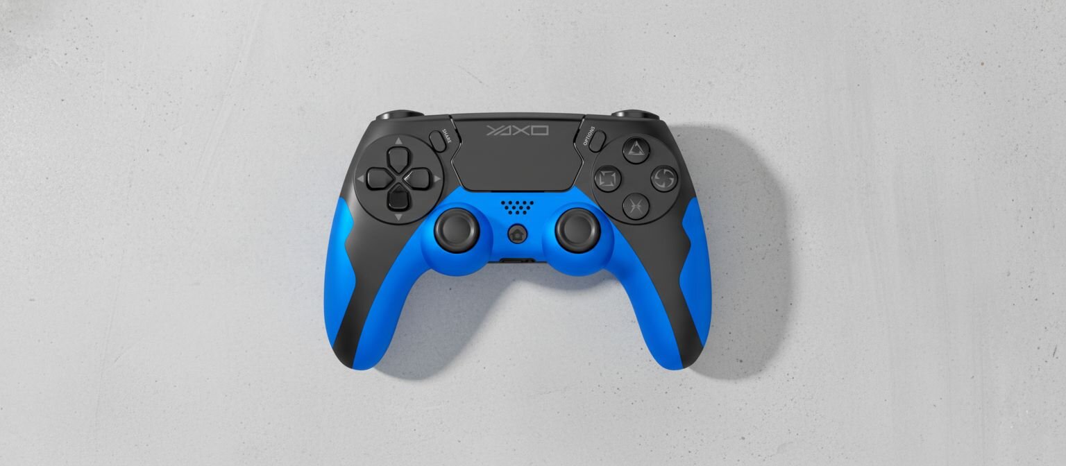 czarno-niebieski pad Yaxo Hornet Fury na fioletowym tle