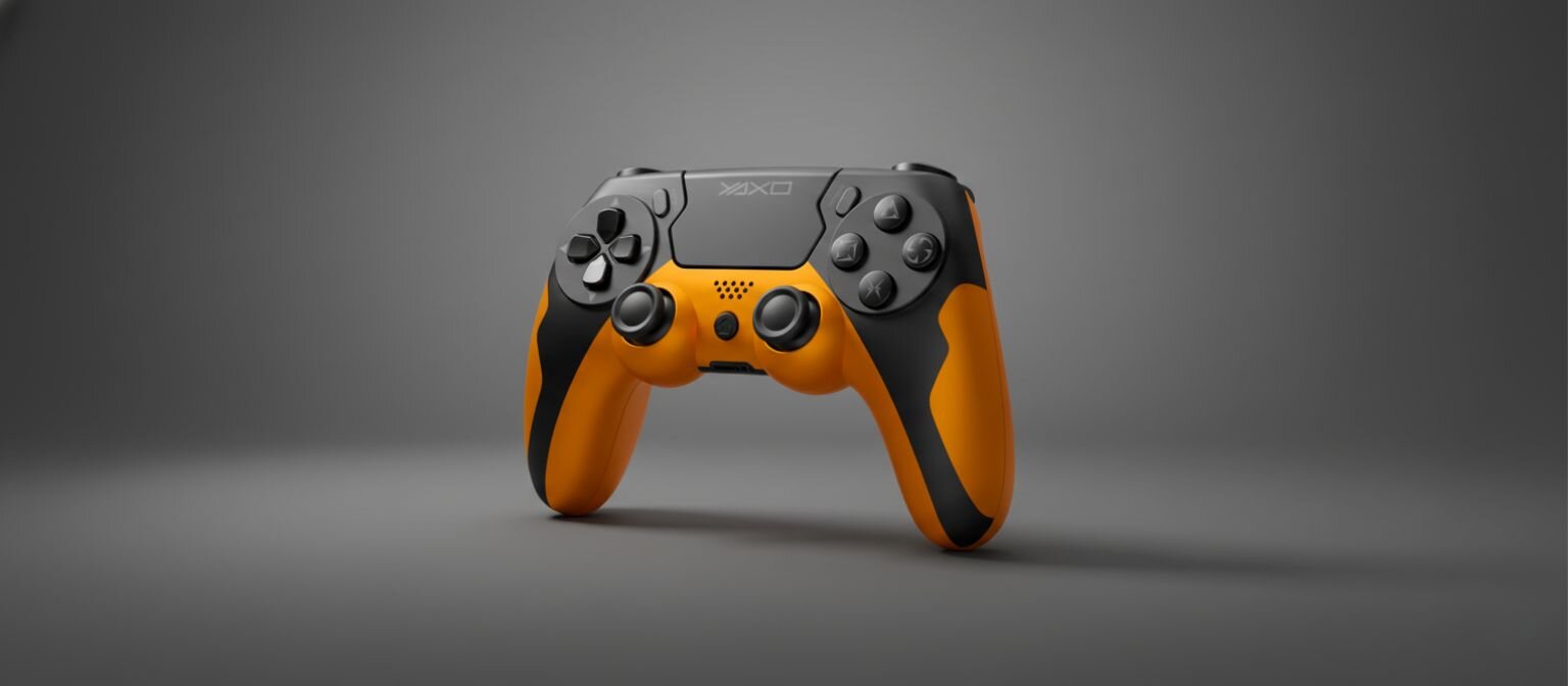 czarno-pomarańczowy kontroler YAXO HORNET FURY na szarym tle