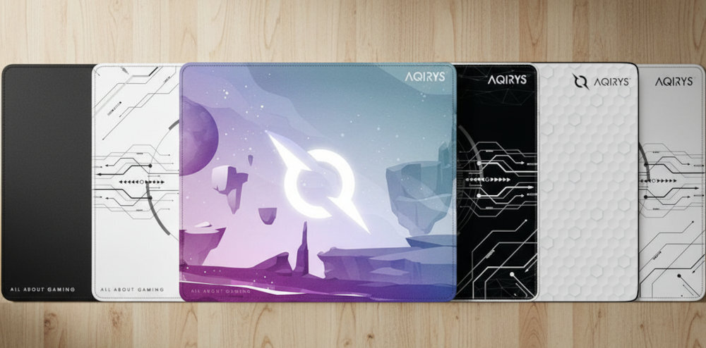 Podkładka AQIRYS Gravity - podkładka na biurku, na niej mysz i klawiatura