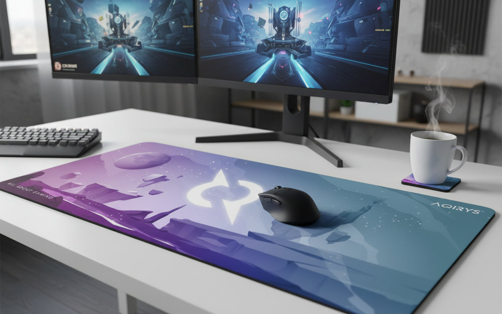 Podkładka AQIRYS Gravity - podkładka na biurku, na niej mysz i klawiatura