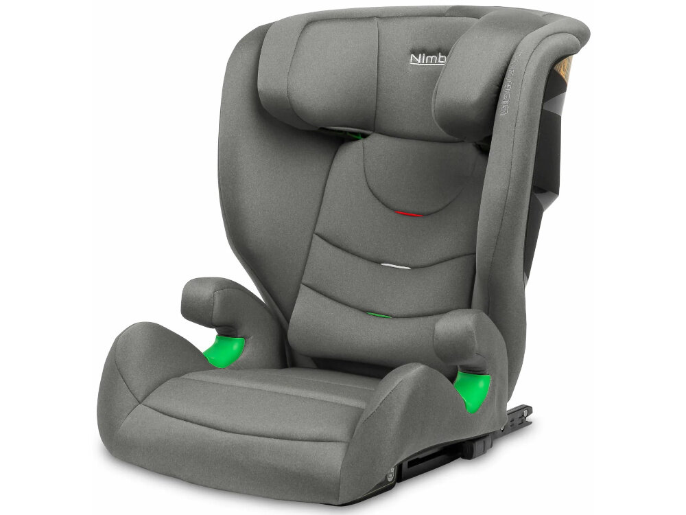 Fotelik samochodowy CARETERO Nimbus I-Size 100-150 cm (15-36 kg) Grafitowy fotelik na białym tle ze schowanym zagłówkiem widoczny od przodu pod skosem pokrowiec fotelika można prać ręcznie w temperaturze do 30°C higiena i estetyczny wygląd oszczędność czasu dziecko korzysta z czystego i przyjemnego w dotyku miejsca do siedzenia