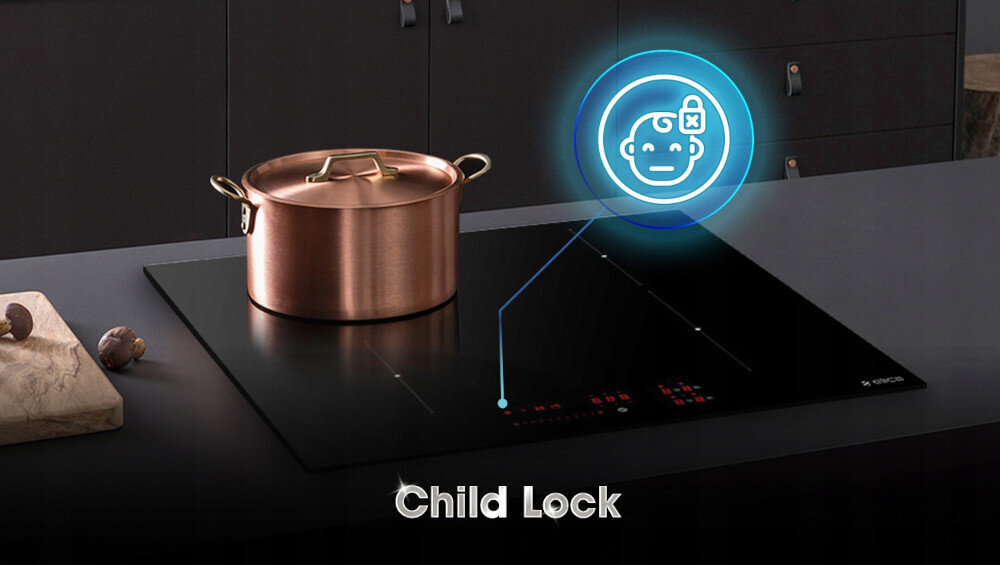 Płyta indukcyjna ELICA NikolaTesla Alpha B BL A 78 blokada dzieci ochrona wyłączenie przycisków Child Lock