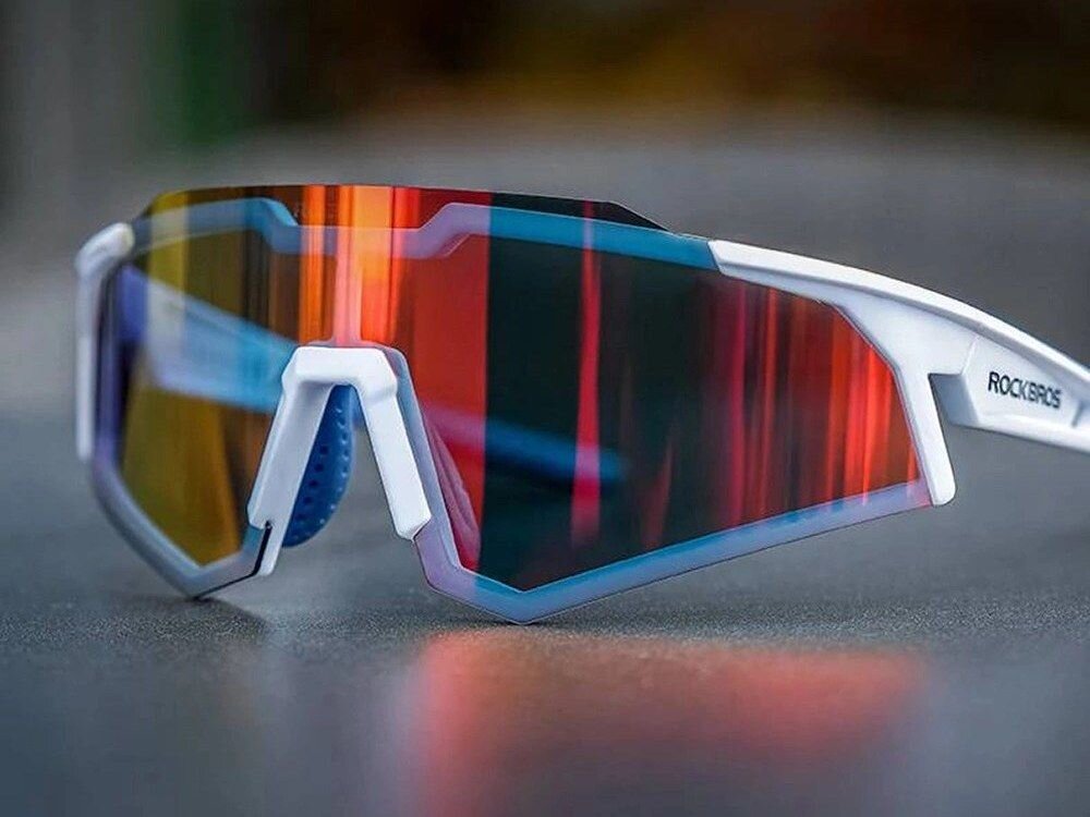 Okulary rowerowe ROCKBROS SP297 Biały, Polaryzacja, UV400, filtr, bezpieczeństwo, Okulary z niebieskimi szkłami i ikonami funkcji