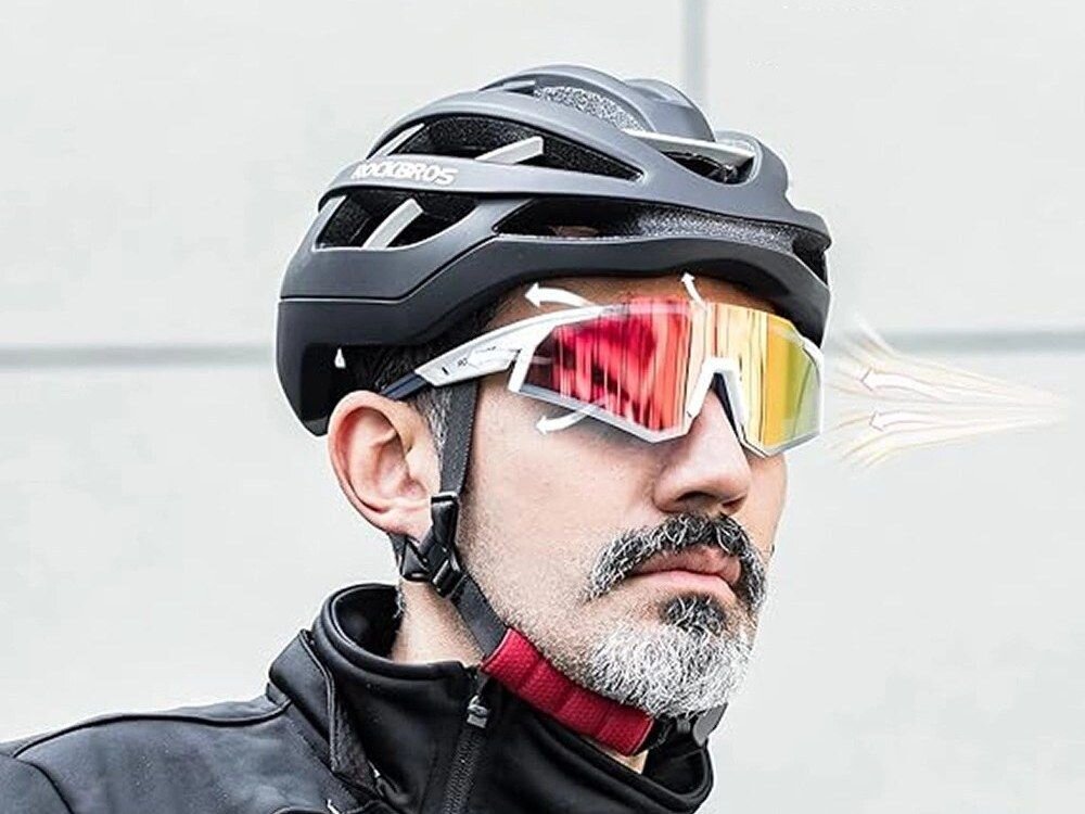 Okulary rowerowe ROCKBROS SP297 Biały, Nosek, stabilność, przyczepność, wygoda, Zbliżenie na profilowany nosek okularów