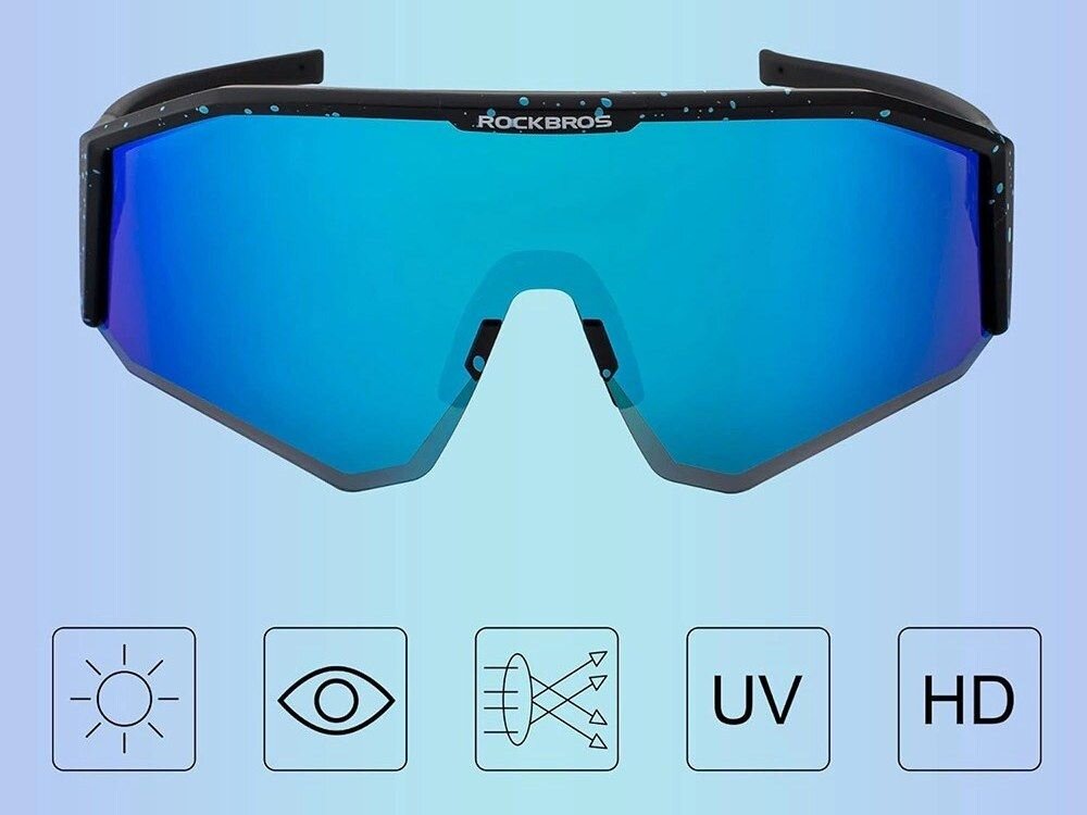 Okulary rowerowe ROCKBROS SP297 Czarny, Polaryzacja, UV400, filtr, bezpieczeństwo, Okulary z niebieskimi szkłami i ikonami funkcji