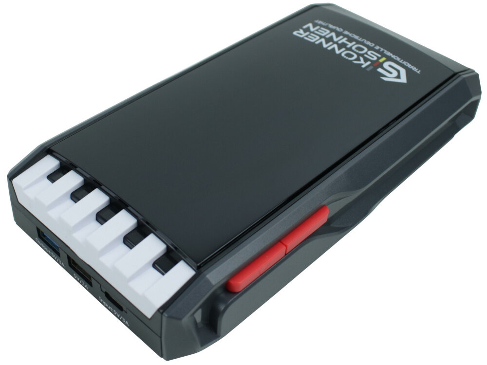 Urządzenie rozruchowe KONNER & SOHNEN KS JS-1400 akumulator litowo-jonowy pojemnosc 18000 mAh napiecie 12 V niski poziom samorozladowania technologia litowo-jonowa szybkie ladowanie stabilna moc