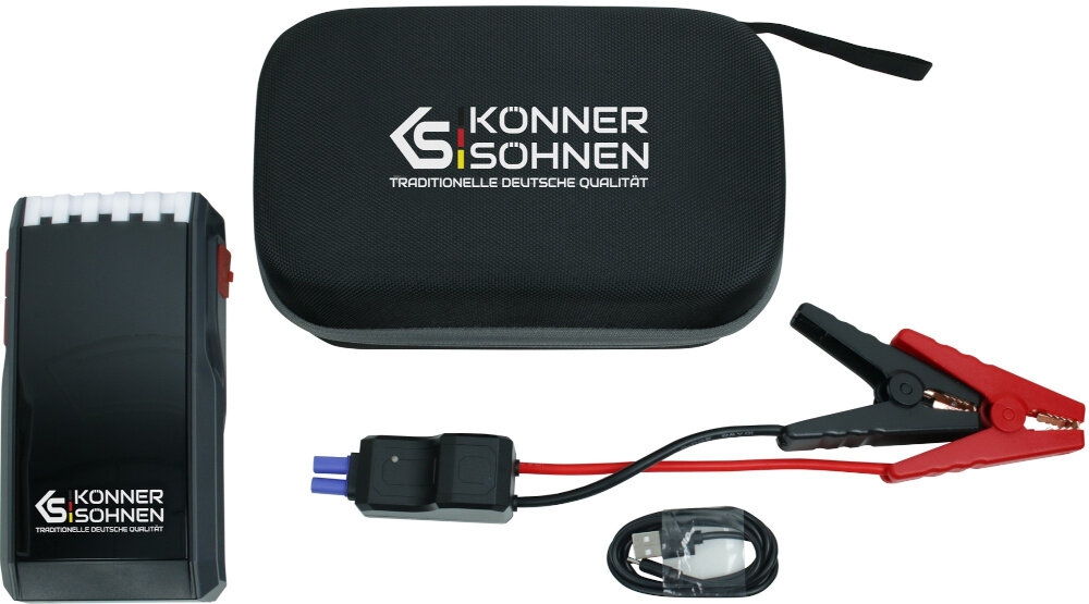 Urządzenie rozruchowe KONNER & SOHNEN KS JS-1400 zestaw kabel USB-A/USB-C kabel zaciskowe etui dokumentacja