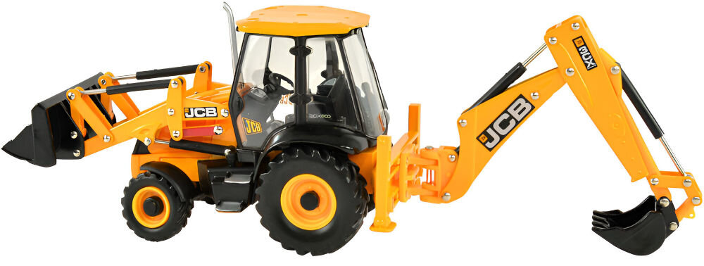 Koparko-ładowarka TOMY Britains JCB 3CX 42702 długie kopanie  wykonany w skali 1:32 wyposazony w dwa uchwyty ramię można podnosić i opuszczać a łyżkę przechylać w górę i w dół duże swobodnie toczące koła łatwe poruszanie po trudnym terenie  