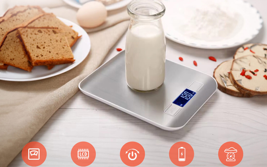 Waga kuchenna EXTRALINK Home B-06 Srebrny Elektroniczny wyświetlacz wynik pomiar precyzja ułatwienie dozowanie ilość składniki posiłki przepisy