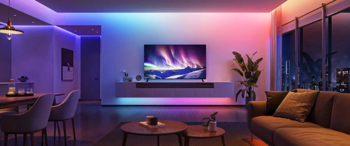 Taśma LED GOVEE Strip Lights Pro 2 H61F5 5 m WiFi/Bluetooth, RGBIC, Matter, muzyka, personalizacja, taśma led zamontowana w pokoju gościnnym