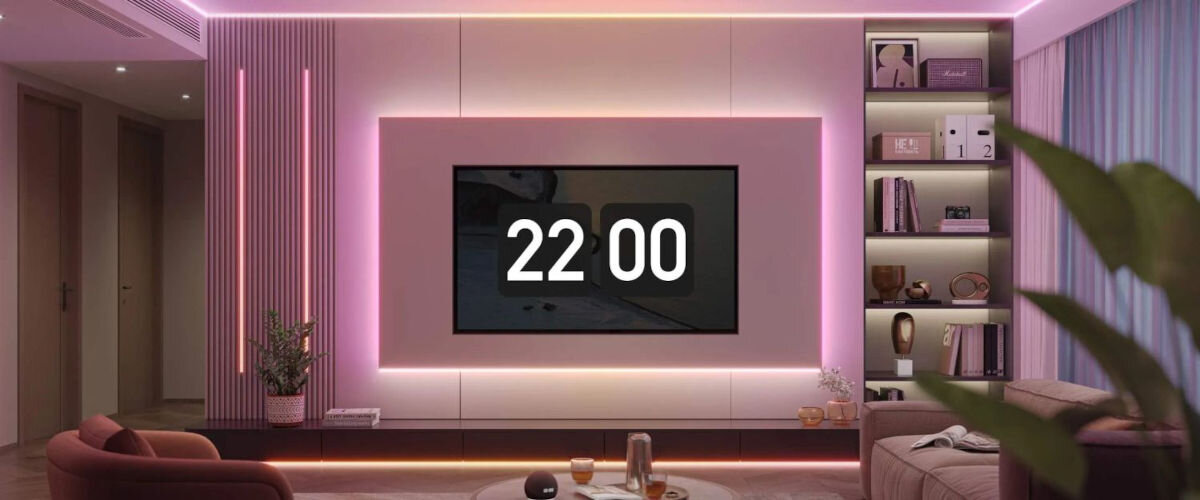 Taśma LED GOVEE Strip Lights Pro H61E5 3 m WiFi/Bluetooth, sceny, mikrofon, Matter, harmonogram, pokój gościnny ozdobiony taśmą led z włączonym telewizorem