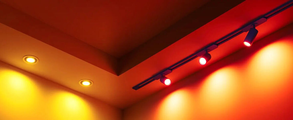 Inteligentna żarówka LED GOVEE B600D3C1 4.8W GU10 Wi-Fi/Bluetooth, żarówka, RGBWW, inteligentna, GU10, Sufit z kolorowymi reflektorami i światłami LED.