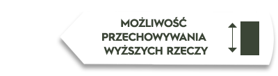 Grafika przedstawia biały prostokąt z tekstem: \'MOŻLIWOŚĆ PRZECHOWYWANIA WYŻSZYCH RZECZY\' oraz ikoną strzałki w pionie.