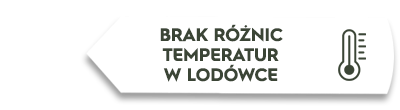 Grafika przedstawia biały pasek z tekstem \'BRAK RÓŻNIC TEMPERATUR W LODÓWCE\' oraz ikoną termometru po prawej stronie.