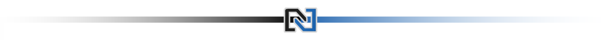 Logo z literą \'N\' w stylizowanej ramce, z gradientowym tłem przechodzącym od czerni do niebieskiego.