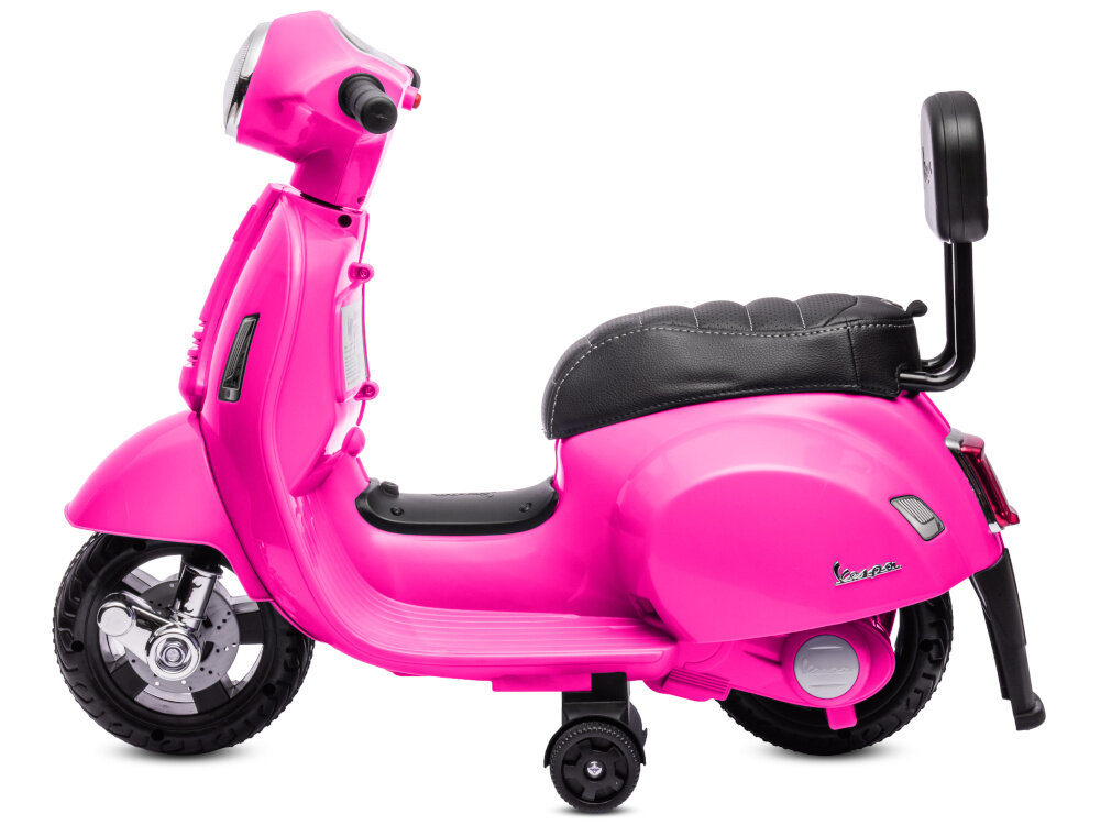 Motorek elektryczny SUN BABY Scooter Vespa Fuksja wbudowany akumulator kwasowo-olowiowy napiecie 6 V pojemnosc 4,5 Ah predkosc do 2,5 km/h czas dzialania okolo 60 minut