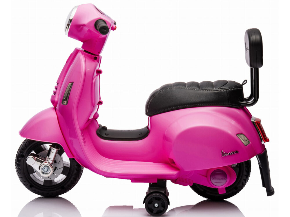 Motorek elektryczny SUN BABY Scooter Vespa Fuksja dlugie siedzisko w wysokiej jakosci tworzyw odpowiedni komfort satysfakcjonujaca jazda oparcie wysokosc 31 cm odpowiednie podparcie dla pelcow
