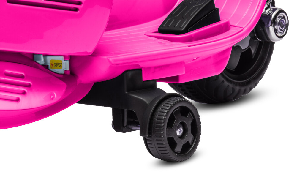 Motorek elektryczny SUN BABY Scooter Vespa Fuksja dwa kolka z wysokiej jakosci tworzywa sztucznego gruby bieznik dwa kolka boczne ochrona przed wywroceniem sie motorka na bok