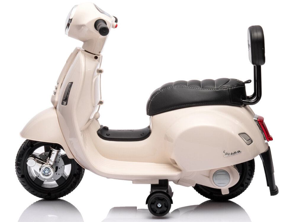 Motorek elektryczny SUN BABY Scooter Vespa Biały wbudowany akumulator kwasowo-olowiowy napiecie 6 V pojemnosc 4,5 Ah predkosc do 2,5 km/h czas dzialania okolo 60 minut