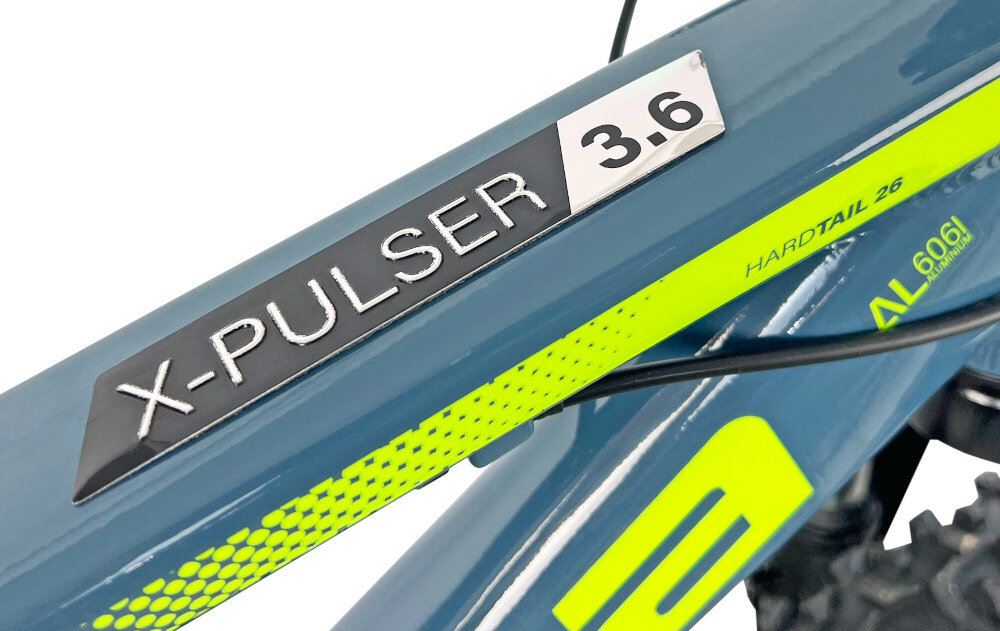 Rower górski MTB INDIANA X-Pulser 3.6 M17 26 cali męski Grafitowo-limonkowy zbliżenie na ramę 17-calowa aluminiowa ramę rower zwinny lekki łatwo go podnieść odporność na korozję wybór rozmiaru ramy Twój wzrost mierzony w zrelaksowanej pozycji typ roweru dla osób o wzroście od 165 do 174 cm