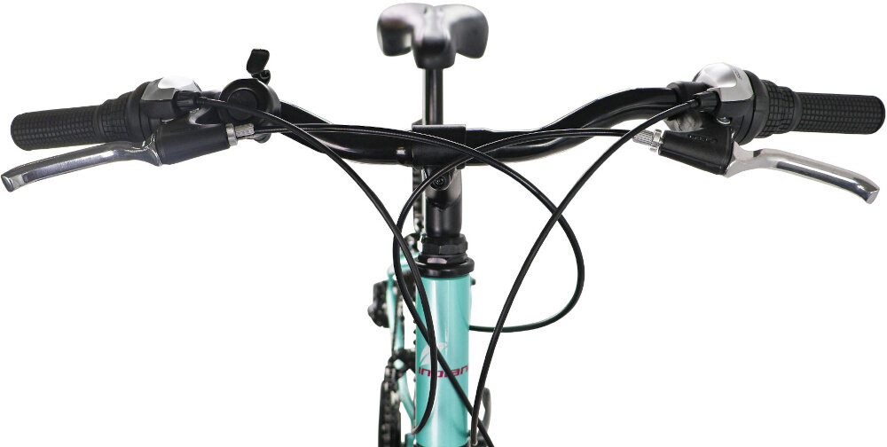 Rower młodzieżowy INDIANA Roxy Jr 24 cale dla dziewczynki Miętowo-różowy kierownica widoczna od przodu na białym tle stalowa kierownica marki GB Center typu HB3472S W.600 aluminiowy wspornik MODE typu HS-15 25.4 mm lekkość trwałość antypoślizgowy materiał pewny chwyt