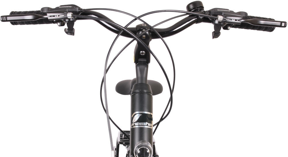 Rower trekkingowy INDIANA X-Road 1.0 M17 28 cali Czarny kierownica widoczna od przodu aluminiowa kierownica marki SOVEREIGN typu SE-707K CTB W.600 lekka antypoślizgowy materiał dzwonek