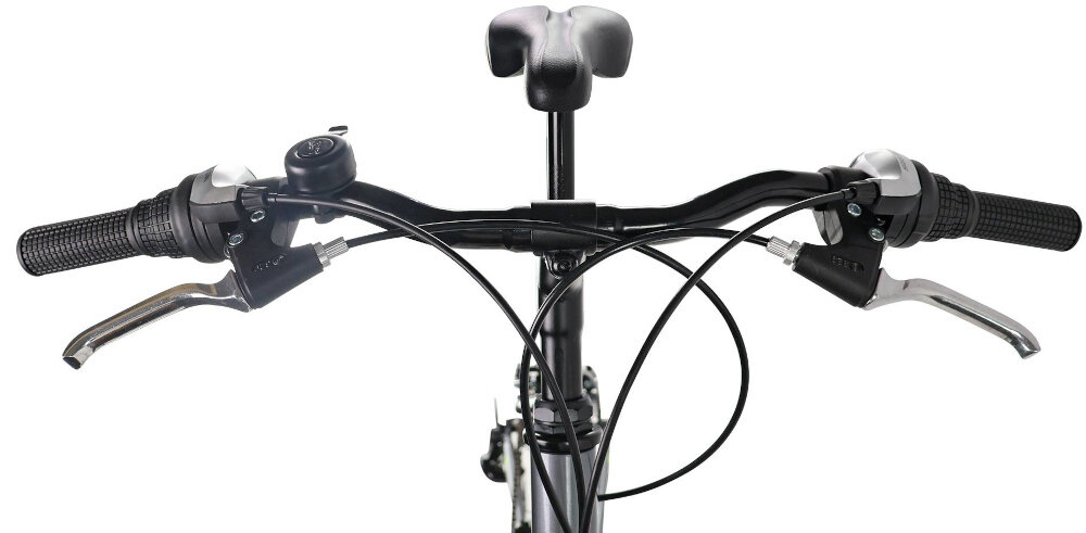 Rower młodzieżowy INDIANA Rock Jr 24 cale dla chłopca Szaro-limonkowy kierownica widoczna od przodu na białym tle kierownica marki SOVEREIGN typu SE-707-T W.600 aluminiowy wspornik MODE typu HS-15 25.4 mm lekkość trwałość antypoślizgowy materiał pewny chwyt