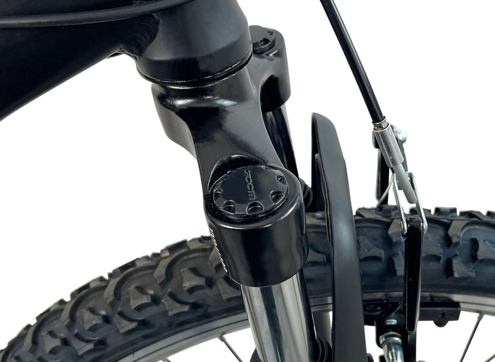 Rower górski INDIANA X-Pulser 2.4 M13 24 cali męski Czarno-niebiesko-czerwony zbliżenie na amortyzator rower typu hardtail przedni amortyzator marki ZOOM typ CH-389 ułatwia najeżdżanie na przeszkody niweluje wstrząsy niska masa roweru duża sztywność regulacja za pomocą sprężyny obsługa poprzez manetki