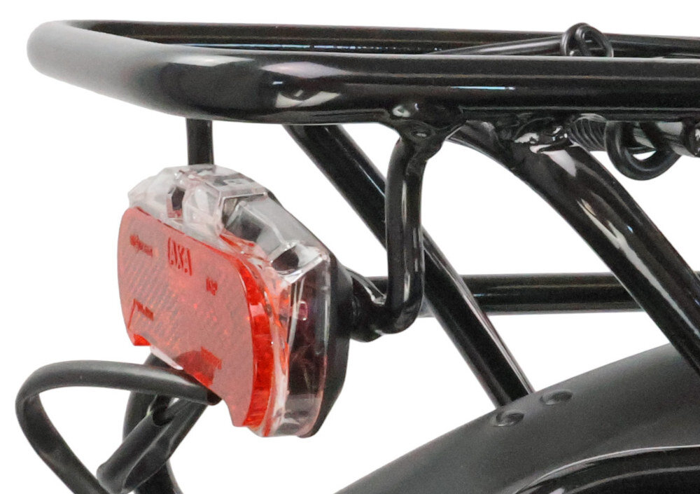 Rower trekkingowy INDIANA X-Road 5.0 M23 28 cali męski Ciemnoniebieski zbliżenie na tylną lampę bezpieczeństwo przednie i tylne oświetlenie bateryjne odpowiednia widoczność bezpieczeństwo na drodze wymagane przez prawo drogowe