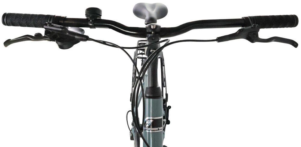 Rower trekkingowy INDIANA X-Road 4.0 M17 28 cali męski Ciemno-szary kierownica widoczna od przodu kierownica marki SOVEREIGN typu SE-707-T TRK BLK W.680 regulowany wspornik marki ZOOM typu Quill MQ-525S D.25.4 dopasować kąt kierownicy do swoich potrzeb antypoślizgowy materiał dzwonek