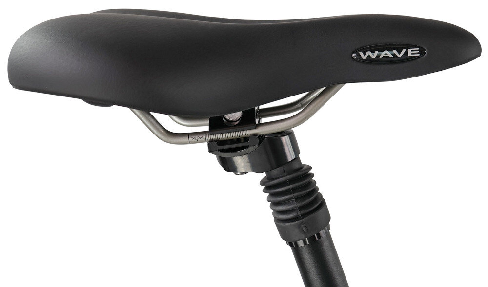 Rower trekkingowy INDIANA X-Road 4.0 M17 28 cali męski Ciemno-szary siodełko na białym tle miękkie okładziny wygodne siodełko amortyzowana sztyca siodełka niweluje wstrząsy wytrzymała i trwała siodełko marki SELLE ROYAL typu Wave 8204 nie odkształca się