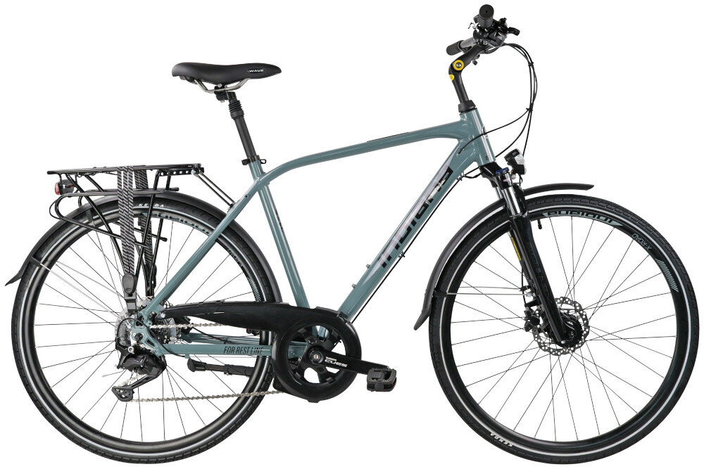 Rower trekkingowy INDIANA X-Road 4.0 M23 28 cali męski Ciemno-szary rower na białym tle widoczny z boku 23-calowa aluminiowa rama rower jest bardzo zwinny lekki łatwo go podnieść odporność na korozję wybór rozmiaru ramy Twój wzrost mierzony w zrelaksowanej pozycji typ roweru dla osób o wzroście od 190 do 200 cm