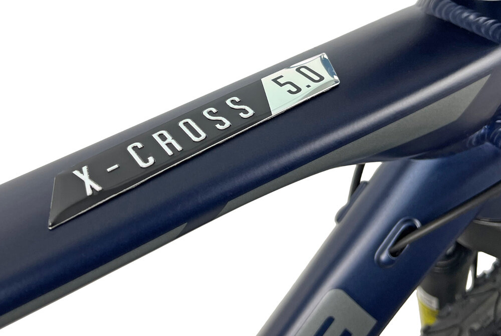 Rower crossowy INDIANA X-Cross 5.0 M23 28 cali męski Ciemnoszary zbliżenie na ramę 23-calowa aluminiowa ramę rower zwinny lekki łatwo go podnieść odporność na korozję wybor rozmiaru ramy Twój wzrost mierzony w zrelaksowanej pozycji typ roweru dla osób o wzroście od 190 do 200 cm