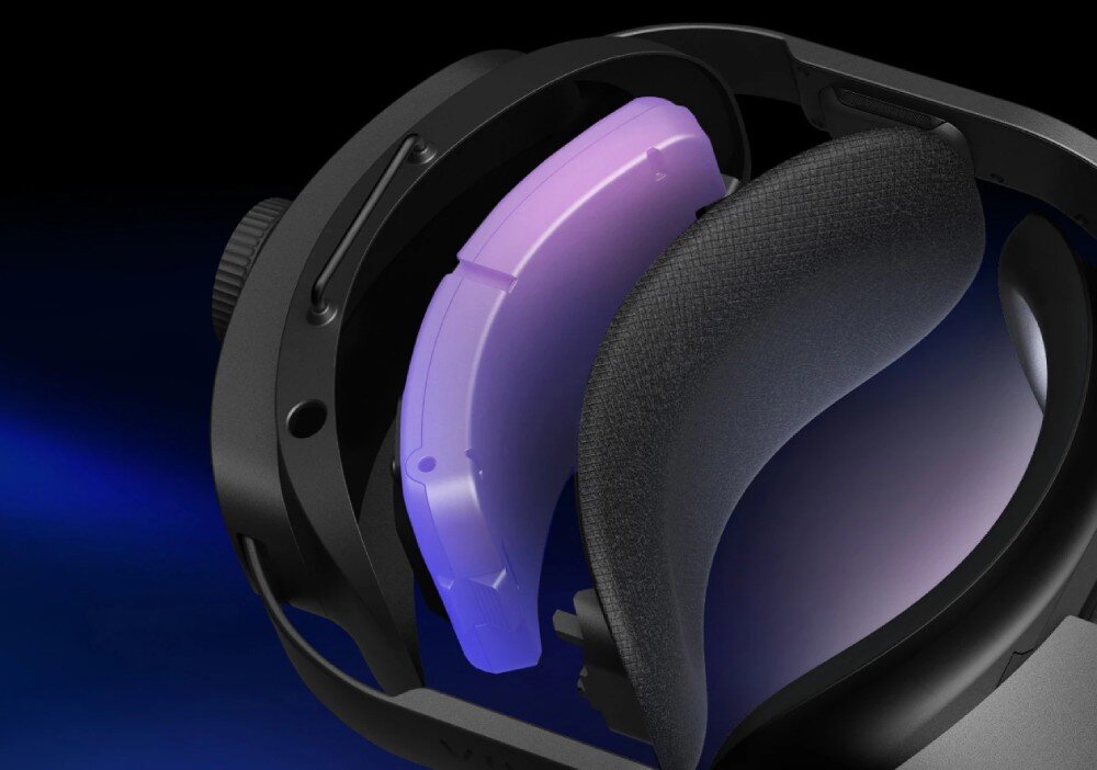 Gogle VR HTC Vive Focus Vision przybliżenie od góry na podświetlony akumulator czas działania zasilacz ładowanie