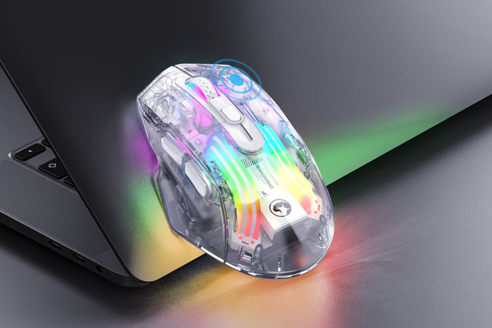 MARVO Prism 40 długiej żywotności przełączniki o wytrzymałości do 5 milionów kliknięć - mysz oparta o laptopa