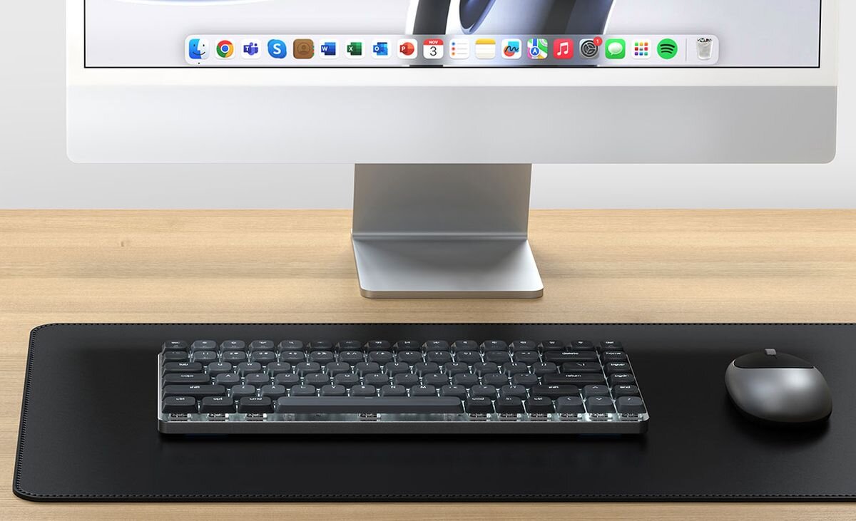 SATECHI Slim SM1 SATECHI Slim SM1 klawiatura mechaniczna podświetleniem bezprzewodowej i przewodowej Konstrukcja typu low-profile mechaniczne przełączniki kompaktową formą - klawiatura z myszką na podkładce