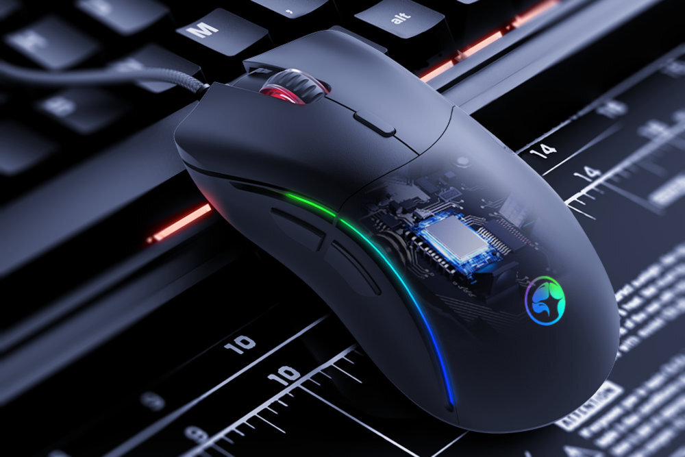 MARVO Capo 30 Optyczny sensor Instant A825 płynny i dokładny regulowanemu zakresowi DPI od 1200 do 12800 wolnych i precyzyjnych ruchów szybkiej reakcji - myszka obok klawiatury, podgląd na wnętrze