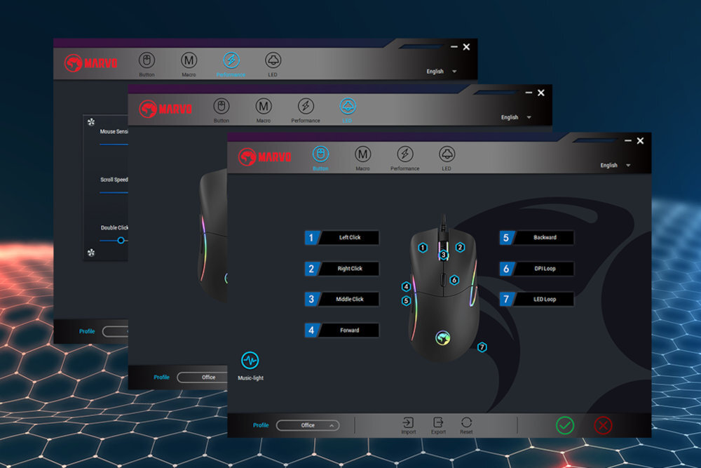 MARVO Capo 30 7 programowalnym przyciskom szeroką personalizację Możliwość przypisania funkcji, makr i skrótów - oprogramowanie marvo