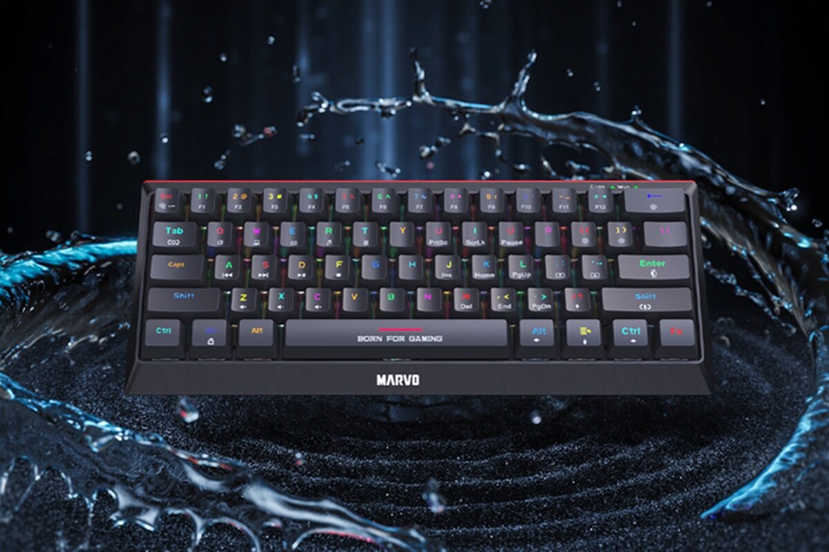 Klawiatura MARVO KG962 Hecate 61R format 60% 61 klawiszy zajmuje mniej miejsca na biurku od klasycznej klawiatury 100% format 60% połączenie funkcjonalności i wygody
