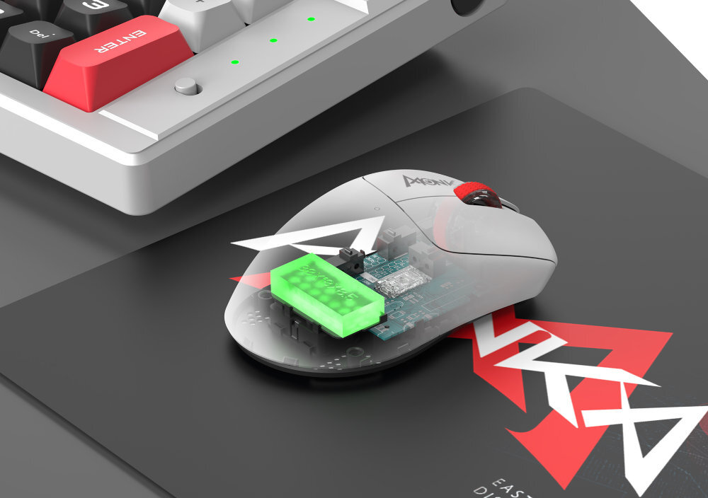 MARVO Monka Rapid baterii o pojemności 400 mAh połączenia przewodowego kabel USB-A/USB-C 70 godzin - podgląd na wnętrze myszki i baterię