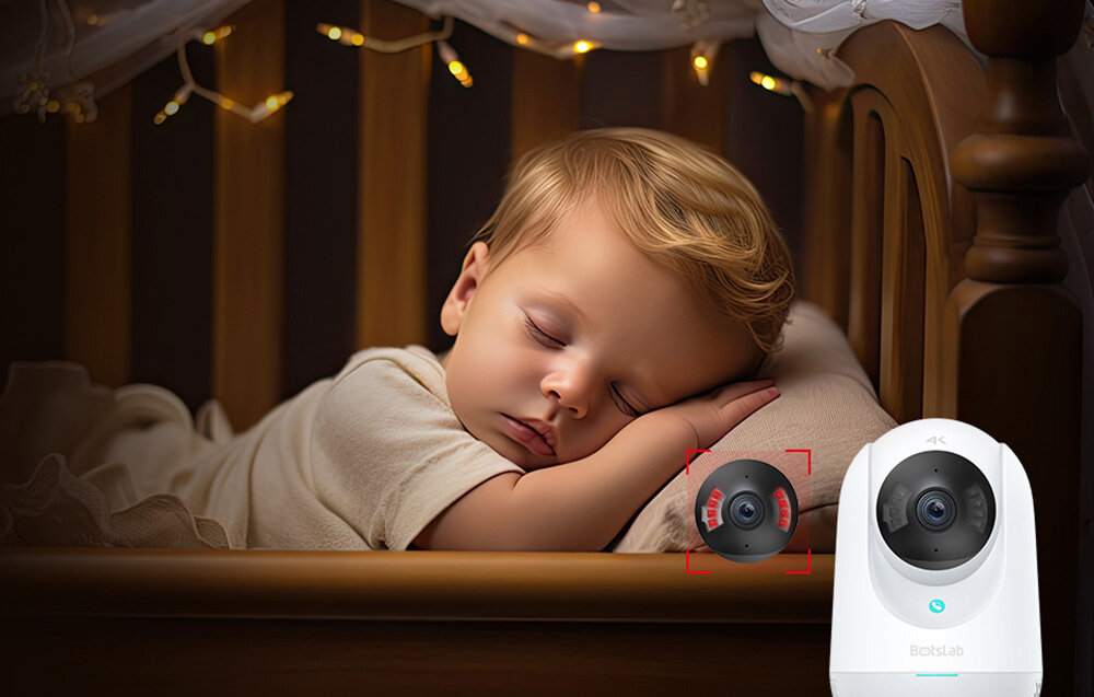 Kamera BOTSLAB C224 - Ekspresowe powiadomienia, kamera od frontu, dziecko śpi w łóżeczku
