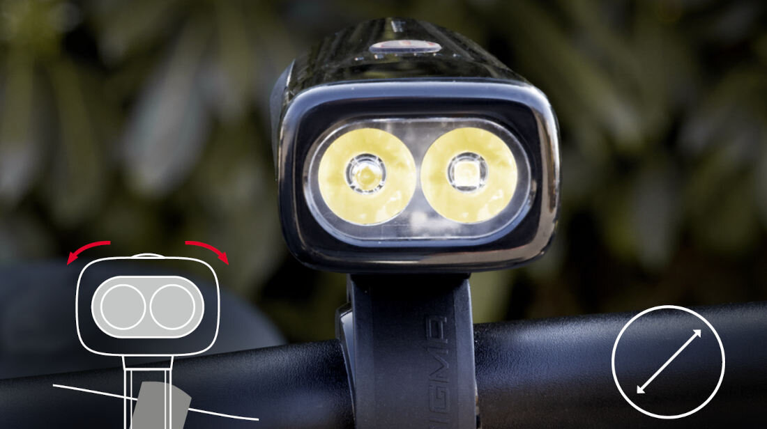 Lampka rowerowa SIGMA Buster 1100 FL Uniwersalność montażu mocowanie kierownica pozycja pionowo poziomo trasa