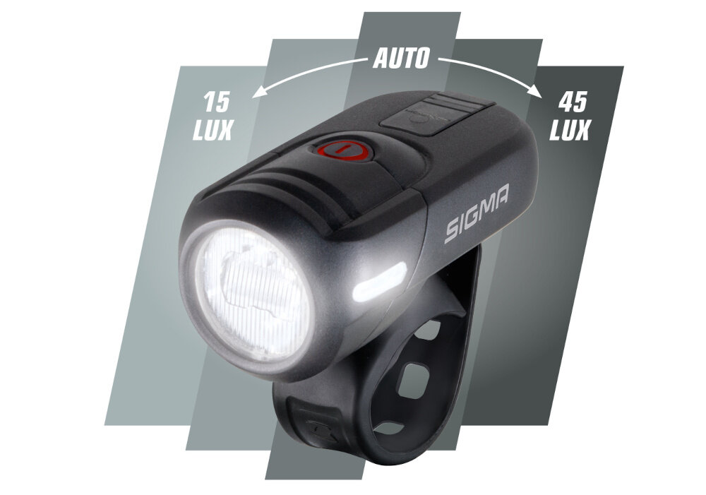 Zestaw lampek rowerowych SIGMA Aura 45 Nugget II Czujnik natężenia światła optymalne oświetlenie dwa tryby eco 